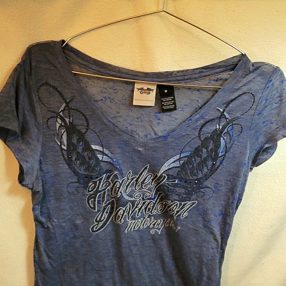 Sale!! Harley Davidson semi sheer rhinestone studded T shirt Patriotic